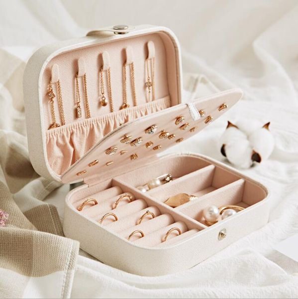 

jewelry box for necklace ring cosmetic bags women girls storage travel organizer premium faux leather double layer bracelets display holder
