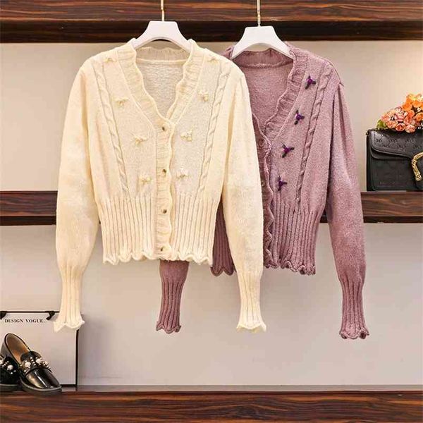 

plus size women's clothing autumn fat sister french retro knitted loose waist slim coat bottoming shirt gx1206 210506, White
