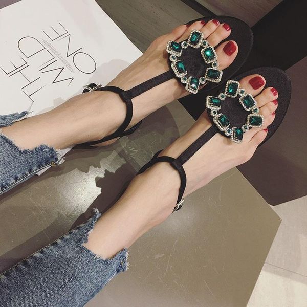 

t-strap front rear strap rome women sandals flower solid shoes buckle casual summer flat, Black
