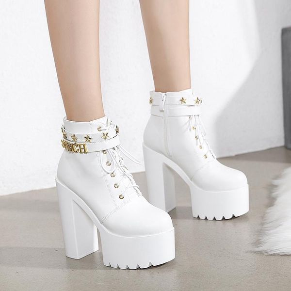 

catwalk model high heels thick heel european and american waterproof platform 12cm hate sky super bottom 15cm women boots, Black