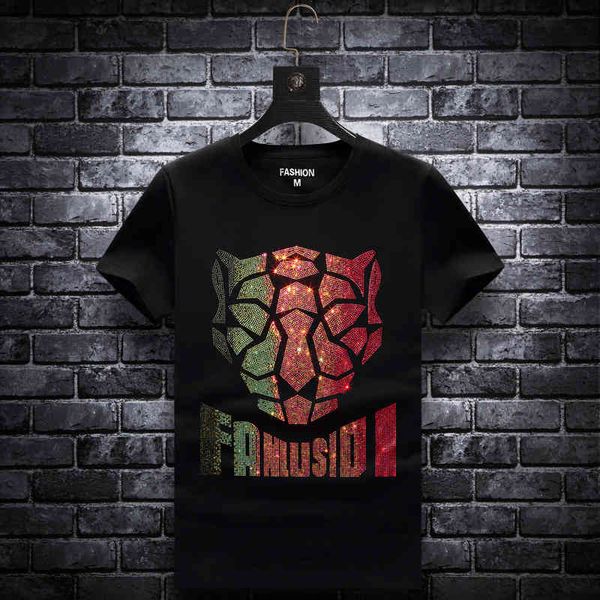 

fashion t shirt european goods 2021 summer short sleeve drilling spirit brand large casual round neck black, White;black