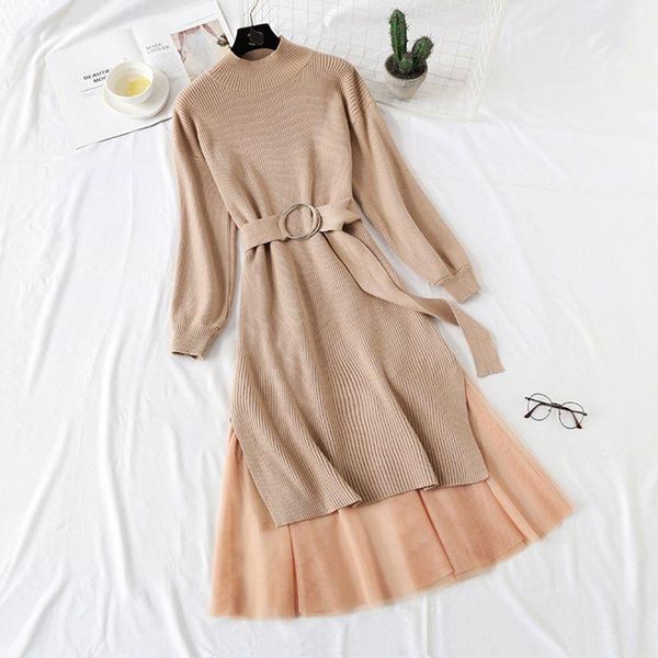 

casual dresses 2021 fashion women's knit dress female french retro two piece set waist slimming temperament, Black;gray