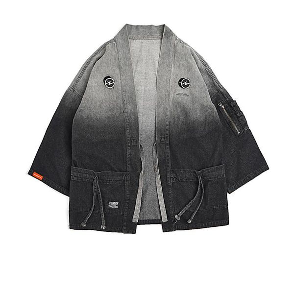 

men's jackets japanese streetwear kimono jacket coat men cardigan hip hop japan style denim jeans zipper pocket harajuku fashion casual, Black;brown
