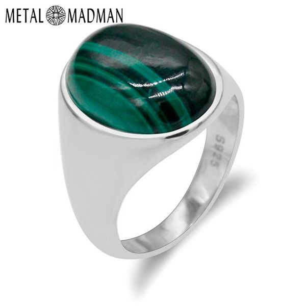 

cluster rings 925 sterling silver men ring with natural malachite oval green stone simple design for male women turkish luck jewelry, Golden;silver