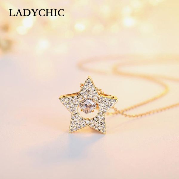 

pendant necklaces ladychic brand fashion classic pentagram shaped necklace for female austrian cubic zircon jewelry gift ln1113, Silver