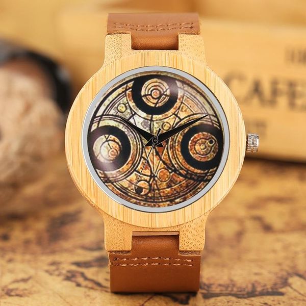 

wristwatches casual wooden watch dr. who ancient magic circle dial simple men women sport bamboo wristwatch tv fans clock relogio masculino, Slivery;brown