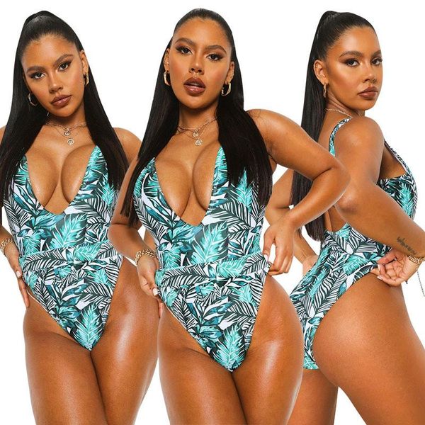 

women's swimwear s-5xl plus size swimsuit women wholesale bikinis green print bathing suit beach wear summer holiday bodysuit drop, White;black