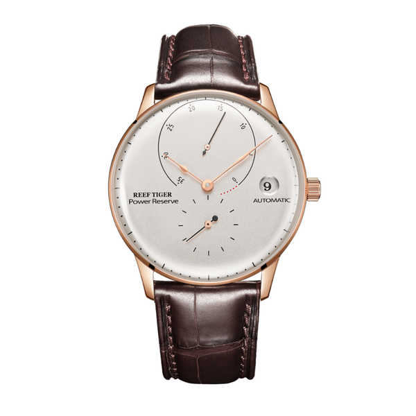 

wristwatches reef tiger mens automatic watches,luxury watch for men dress man waterproof wristwatch mechanical clock leather strap timepiece, Slivery;brown