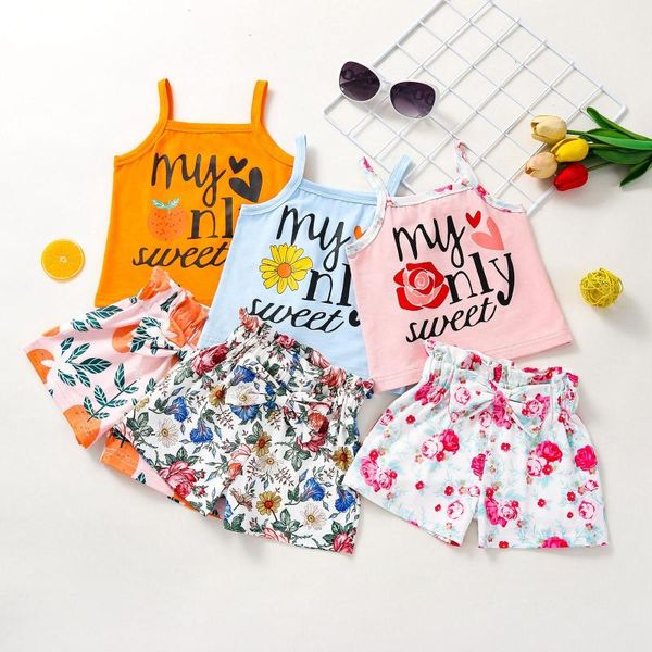 

clothing sets born baby girls 3-piece set cute summer sleeveless letter floral bow short outfits 2021 estidos de verano #17, White