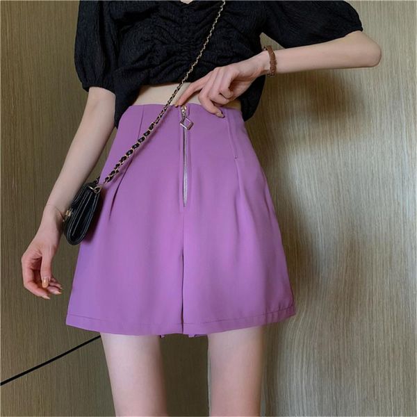 

women's shorts loose high waist wide leg women fashion casual slim zipper short washed female summer purple, White;black