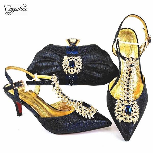 

dress shoes latest dark blue women and purse bag set african pumps with handbag clutch high heels escarpins femme sandals mm1106 7cm, Black