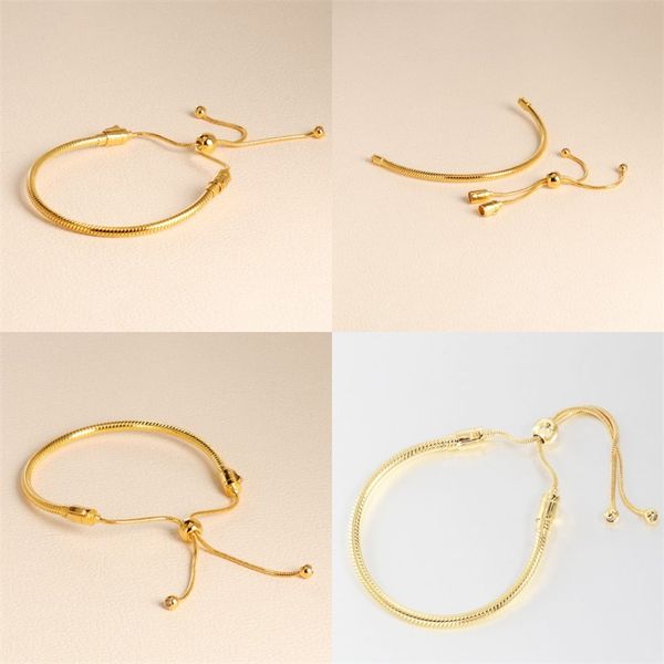 

18k yellow gold plated bracelets hand rope for pandora 925 sterling silver bracelet for women with original gift 58 m2, Golden;silver