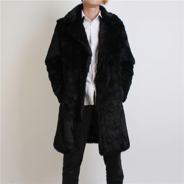 

men's leather & faux men luxury real jackets 2021 winter warm slim fit long genuine natural fur trench coats windbreaker, Black