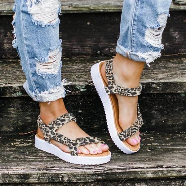 

women flat sandals 2021 summer leopard print casual ladies shoes comfortable round toe sole beach female sandal, Black