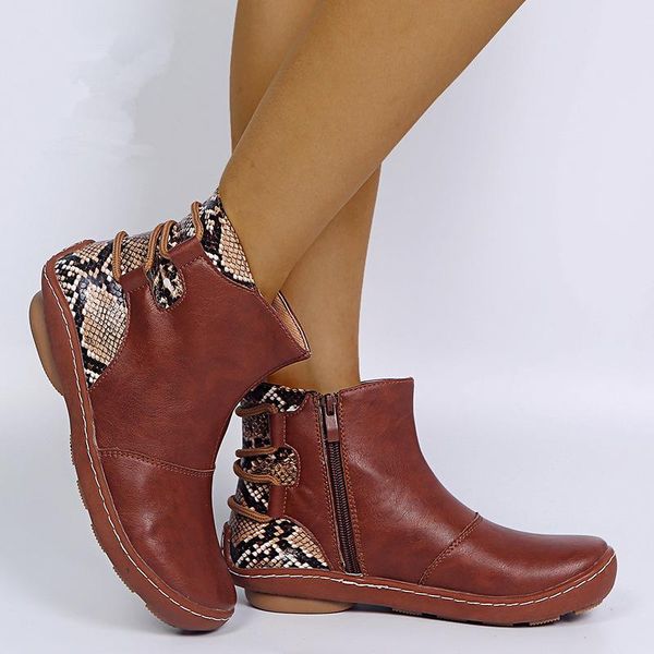 

boots pu leather women shoes mixed colors ladies flat ankle autumn winter zipper platform punk sapatos feminino, Black
