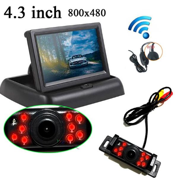 

car video yz 4.3" lcd monitor 9 infrared camera wireless transmitter receiver kit parking reverse rear view system