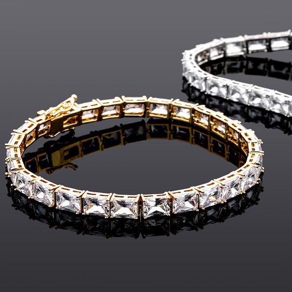 

6mm baguette tennis chain in white gold rappers bracelet copper hip hop fashion jewelry for gift women, Black