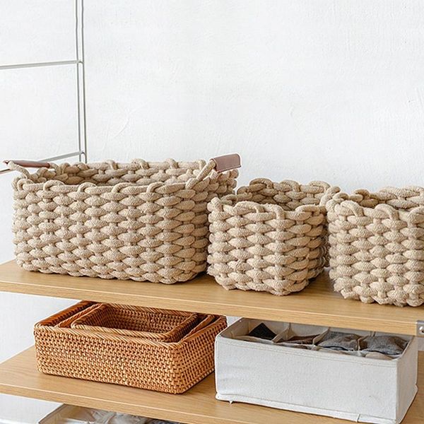 

storage baskets cotton ropestorage hand-woven weaving box sundries cosmetic organizer deskstorages basket home decor