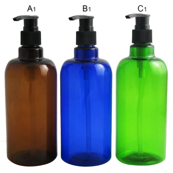 

storage bottles & jars 12 x 500ml big empty boston round amber blue green pet plastic bottle cosmetic cream lotion shampoo container black w