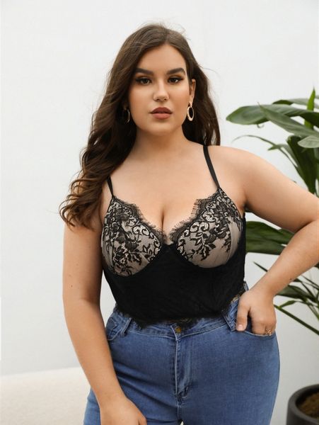 

plus floral lace underwire bra x6il#, Black;white