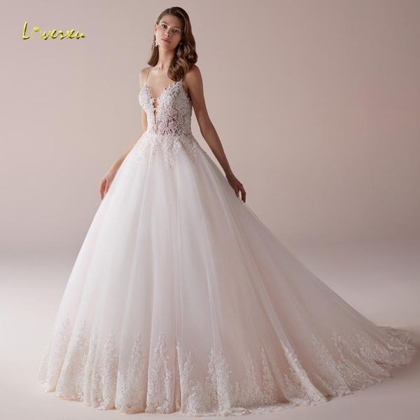 

other wedding dresses loverxu backless sweetheart a line 2021 spaghetti straps appliques beaded court train vintage bridal gowns, White