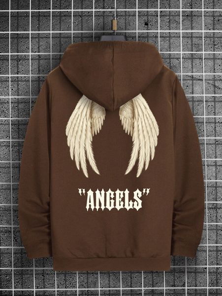 

men wings print kangaroo pocket drawstring hoodie s9ig#, Black