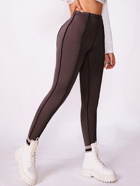 

solid stitch trim leggings 45ii#, Black