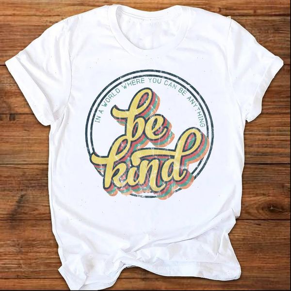 

graphic letter kind cute fashion women t shirt short sleeve printing print clothes lady tees female womens, White