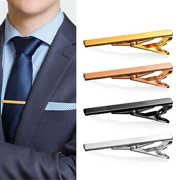 

tie pin 4 pieces / lot mens tie clip with box skinny tie clip pins bars golden slim glassy necktie business suits accessories, Silver