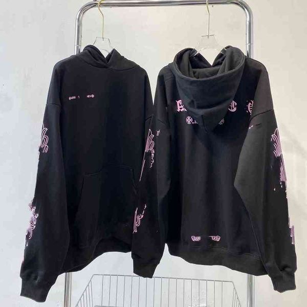

flower ch21 croix early fall arm printed lip embroidered hoodie casual unisex, Black