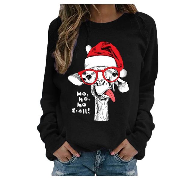 

chamsgend christmas women's sweatshirt long sleeve o neck casual loose shirts sudaderas para mujer drop ship hoodies & sweatshirts, Black