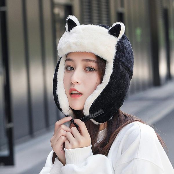 

beanie/skull caps winter warm earmuffs windproof cap lei feng thicken ear-flapped hat plush russian ears for women, Blue;gray