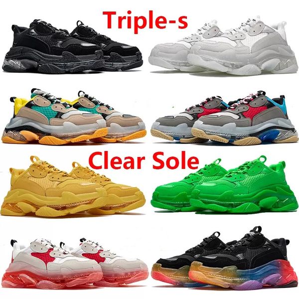 

women mens triple s clear sole sneaker 17fw casual running shoes beige green gym dad shoes red blue white metallic silver sport runner train