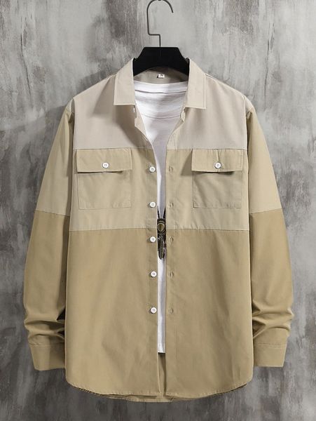 

men colorblock flap pocket shirt without tee e9r2#, White;black