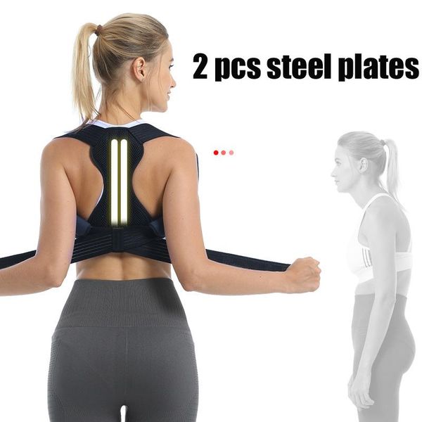 

adjustable back posture corrector clavicle spine shoulder lumbar correction brace support belt y17, Black;blue