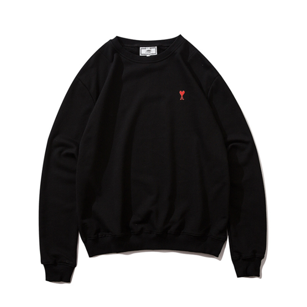 

men's hoodies & sweatshirts ami and women's hooded long sleeve cotton sweatshirt pullover red embroidered heart shape 2021 fashion, Black