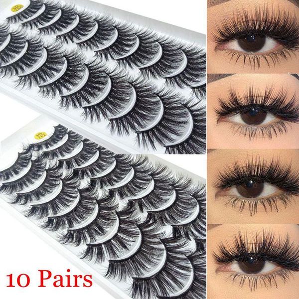 

false eyelashes 10pair natural extra long set eye lash extension 3d mink hair multilayers full volume wispies fluffy make up