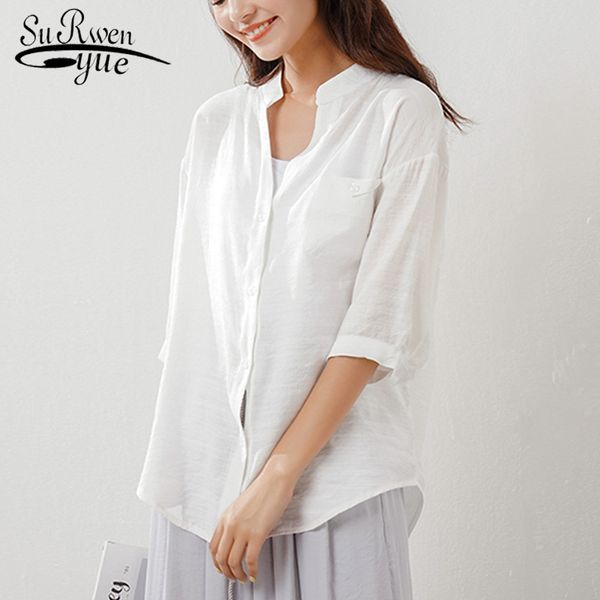 

women solid casual clothing summer fashion white loose simple lady female blouses shirts 0585 40 210521