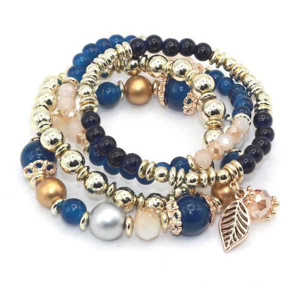 

charm bracelets 4pcs/set 2021 spring brand multilayers crystal beads leaves tassel pendant & bangles jewelry for women, Golden;silver