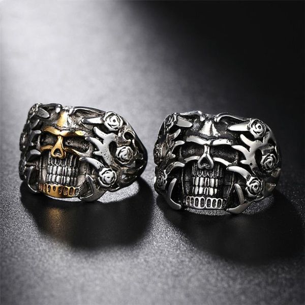 

cluster rings fdlk 2021 personality retro skull double color ring punk hip hop mens cool men's fashion jewelry, Golden;silver
