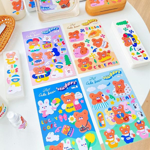 

card holders cute little bear diary journal decorative stickers cartoon scrapbooking label stationery 2pcs mixed, Brown;gray