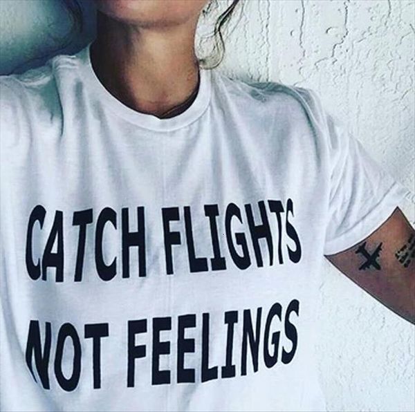 

catch flights not feelings tumblr women fashion graphic tee summer fahsion casual short sleeve white with sayings