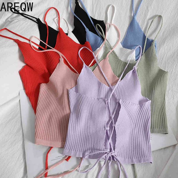 

women's summer clothing knitted tank camis spaghetti strap tank 210507, White