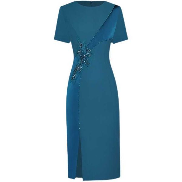 

est runway fashion summer short sleeve diamonds beaded dress 210526, Black;gray