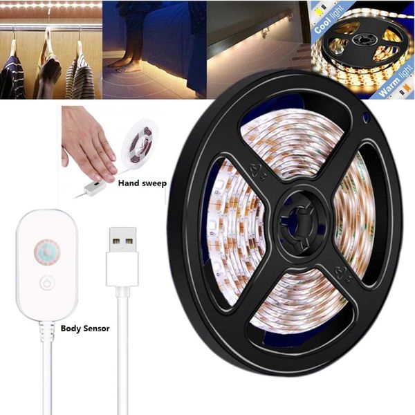 

light strip 5v hand sweep pir motion sensor flexible backlight cupboard wardrobe bed lamp closet cabinet kitchen strips led