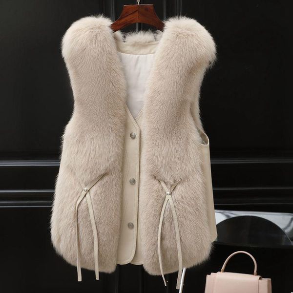 

women's fur & faux women 2021 autumn winter fashion vest female furry fake vests coat ladies gilet sleeveless overcoat a620, Black