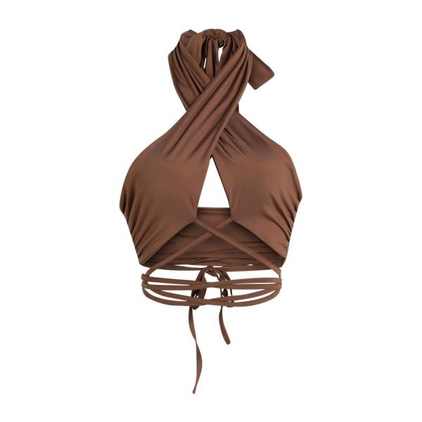 

women's tanks & camis female camisole, solid color halter neck hollow out vest sleeveless backless crop for summer, black/ white/ brow