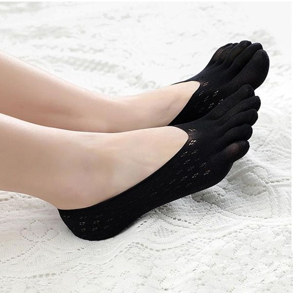 

sports socks creative funny yoga 5 toe slippers women skid-proof breathable calcetines gym sport exercise five finger solid, Black