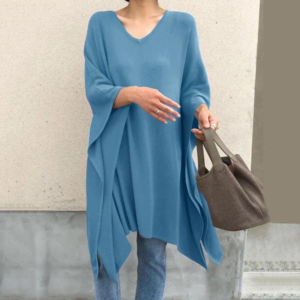 

women's blouses & shirts long sleeve women irregular solid color loose blouse breathable bat shirt casual v-neck retro thin womens, White