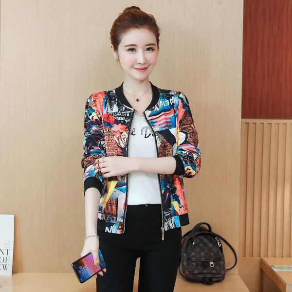 

women's jackets jacket women ladies print bomber printing long sleeve casual zipper outwear ns4356, Black;brown